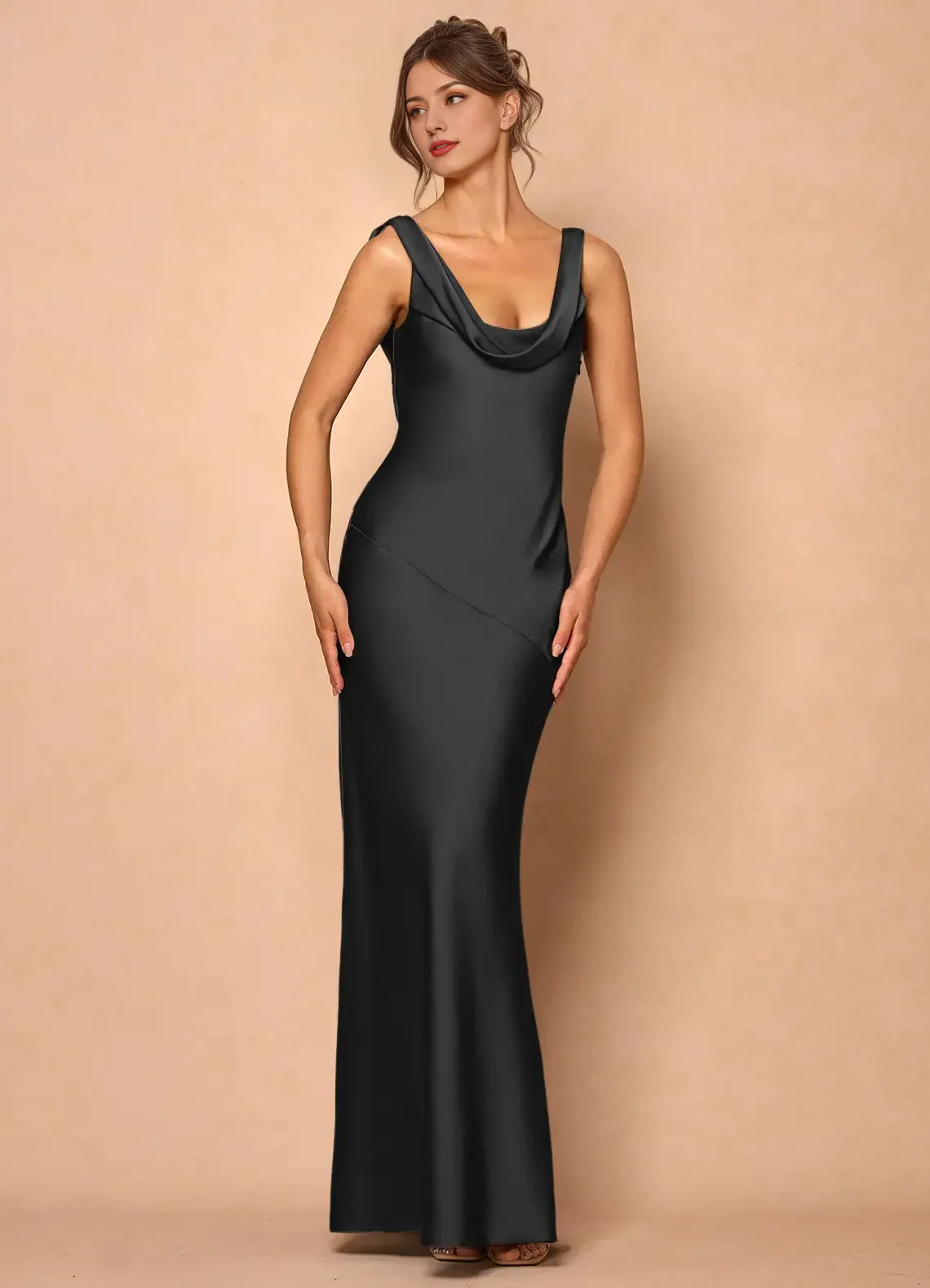 Vestido Weitese con cuello vuelto, elegante, sin mangas, estilo sirena, maxivestido de fiesta, sencillo, de satén, sin espalda, color limón, vestido de noche